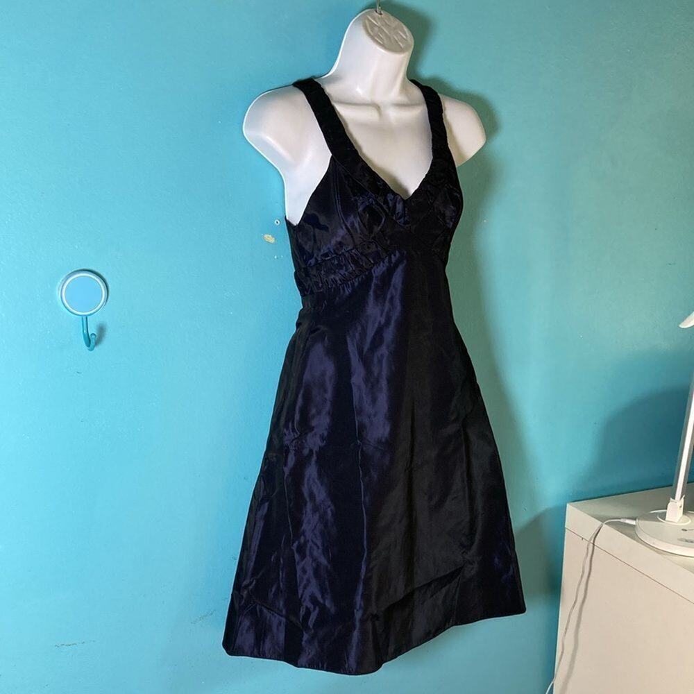 Jim Hjelm Occasions Vintage Event Dress Size 2 XS Black Taffeta with Blue Sheen
